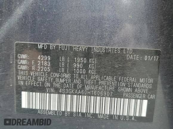 2017 Subaru Impreza with VIN 4S3GKAA60H1606907, listed as a Copart auction lot 58573065 with 71,279 mi miles and Salvage title. Bid and sale history available at DreamBid. Image 13.