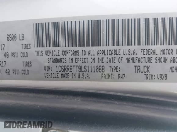 2020 Ram 1500 SLT z VIN 1C6RR6TT9LS111068, wystawiony jako IAAI lot #42132794 z przebiegiem 131 133 mil mil oraz . Historia ofert i sprzedaży dostępna na DreamBid. Obrazek 9.