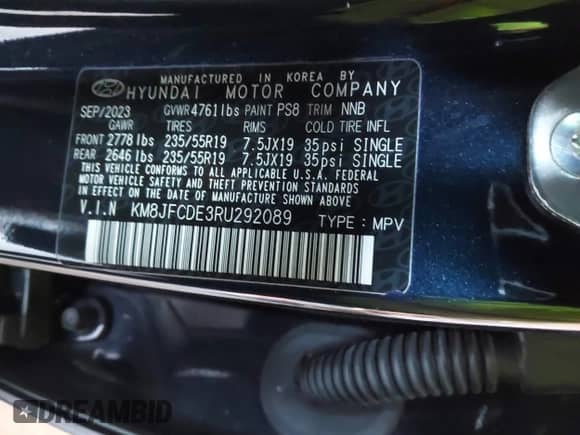2024 Hyundai Tucson XRT with VIN KM8JFCDE3RU292089, listed as a IAAI auction lot 41314763 with 27,791 mi miles and . Bid and sale history available at DreamBid. Image 9.