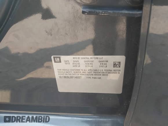 2014 Chevrolet Malibu LS z VIN 1G11B5SL2EF146027, wystawiony jako IAAI lot #42874173 z przebiegiem 162 295 mil mil oraz . Historia ofert i sprzedaży dostępna na DreamBid. Obrazek 9.