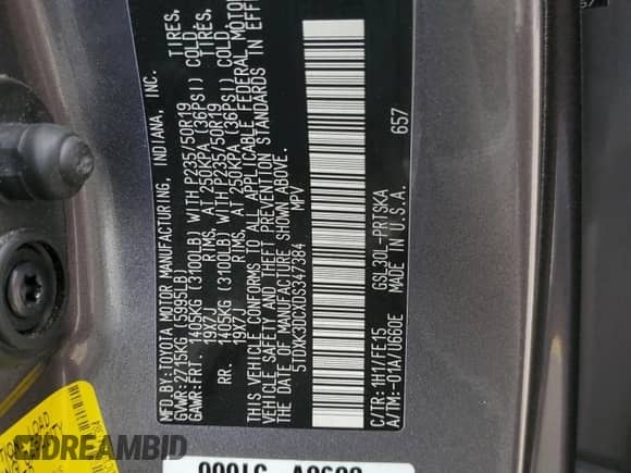 2013 Toyota Sienna SE with VIN 5TDXK3DCXDS347384, listed as a Copart auction lot 70305815 with 94,648 mi miles and Salvage title. Bid and sale history available at DreamBid. Image 14.