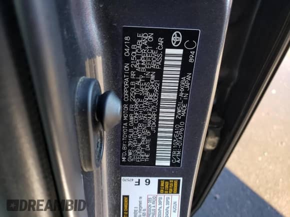 2018 Toyota Prius Two с VIN JTDKARFU7J3059521, выставлен на аукционе Copart как лот 86496545 с пробегом 61 868 миль миль и Списание • Salvage title. История ставок и продаж доступна на DreamBid. Изображение 13.