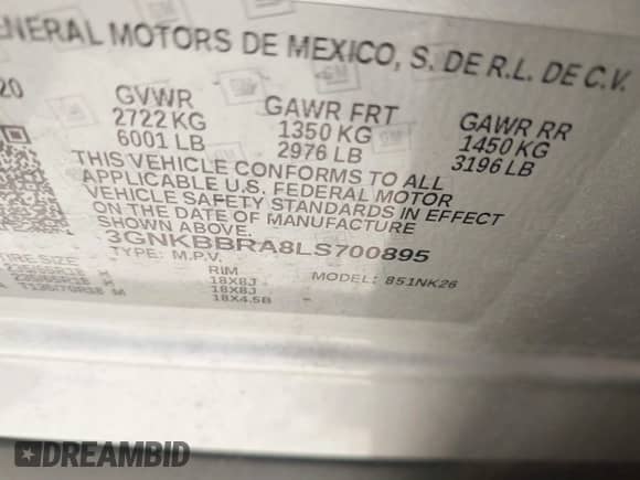 2020 Chevrolet Blazer LT с VIN 3GNKBBRA8LS700895, выставлен на аукционе IAAI как лот 42379056 с пробегом 61 800 миль миль и . История ставок и продаж доступна на DreamBid. Изображение 9.