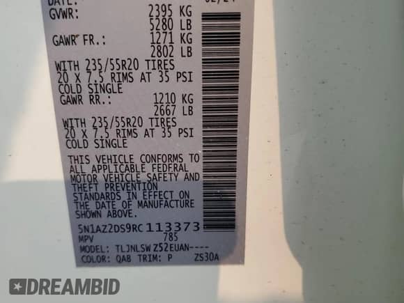 2024 Nissan Murano Platinum with VIN 5N1AZ2DS9RC113373, listed as a Copart auction lot 58292325 with 8,207 mi miles and Salvage title. Bid and sale history available at DreamBid. Image 13.