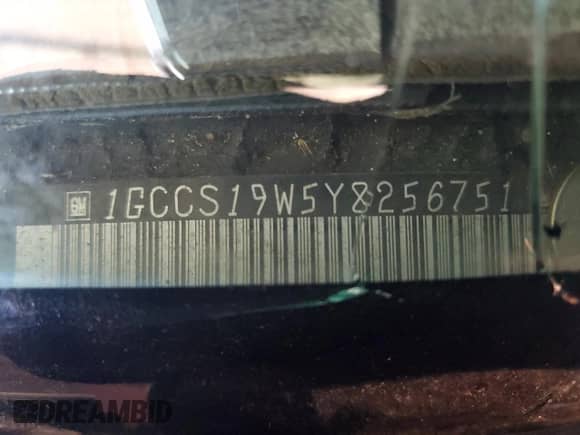 2000 Chevrolet S-10 LS z VIN 1GCCS19W5Y8256751, wystawiony jako Copart lot #58567065 z przebiegiem Nie podano mil oraz Szkoda całkowita • Salvage title. Historia ofert i sprzedaży dostępna na DreamBid. Obrazek 12.