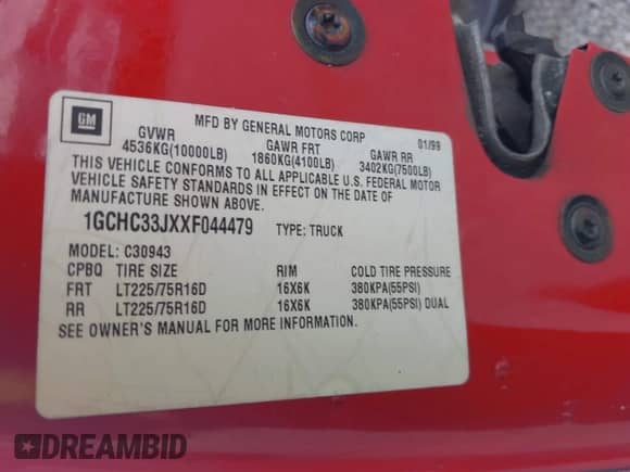 1999 Chevrolet Silverado 3500 с VIN 1GCHC33JXXF044479, выставлен на аукционе IAAI как лот 42745594 с пробегом 111 869 миль миль и . История ставок и продаж доступна на DreamBid. Изображение 9.