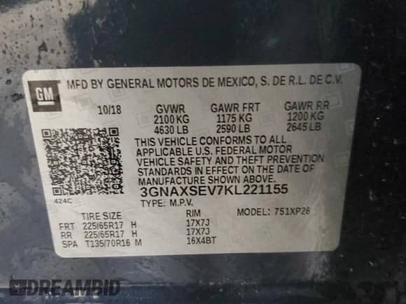 2019 Chevrolet Equinox LS with VIN 3GNAXSEV7KL221155, listed as a Copart auction lot 71083735 with 77,092 mi miles and Clean title. Bid and sale history available at DreamBid. Image 14.