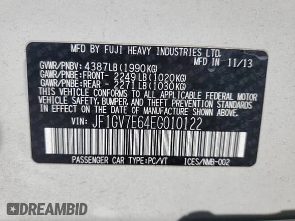 2014 Subaru WRX WRX with VIN JF1GV7E64EG010122, listed as a Copart auction lot 81811695 with 100,572 mi miles and Salvage title. Bid and sale history available at DreamBid. Image 13.