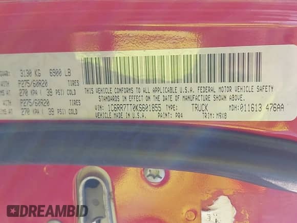 2019 Ram 1500 Big Horn with VIN 1C6RR7TT0KS601855, listed as a IAAI auction lot 42915313 with 147,030 mi miles and . Bid and sale history available at DreamBid. Image 9.