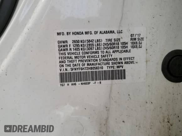 2017 Honda Pilot EX-L z VIN 5FNYF6H72HB058310, wystawiony jako Copart lot #67540785 z przebiegiem 178 598 mil mil oraz Szkoda całkowita • Salvage title. Historia ofert i sprzedaży dostępna na DreamBid. Obrazek 14.