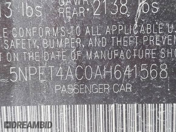 2010 Hyundai Sonata GLS с VIN 5NPET4AC0AH641568, выставлен на аукционе IAAI как лот 41288786 с пробегом 221 722 миль миль и . История ставок и продаж доступна на DreamBid. Изображение 9.