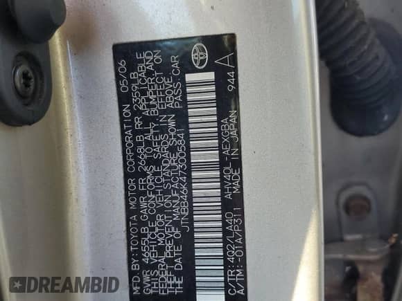 2007 Toyota Camry с VIN JTNBB46K473005841, выставлен на аукционе Copart как лот 85146145 с пробегом 178 963 миль миль и Чистый • Clean title. История ставок и продаж доступна на DreamBid. Изображение 12.