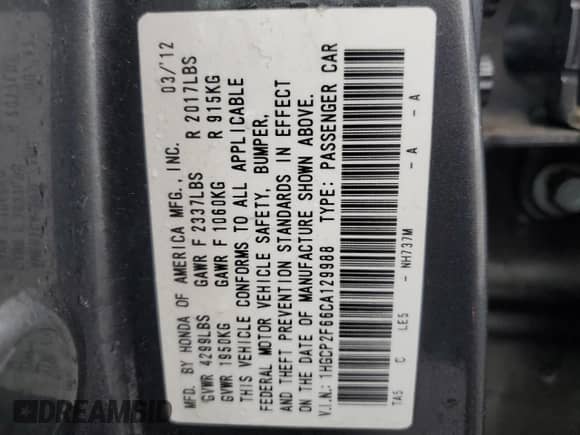 2012 Honda Accord SE z VIN 1HGCP2F66CA129988, wystawiony jako Copart lot #82367175 z przebiegiem 173 234 mil mil oraz Czysty tytuł • Clean title. Historia ofert i sprzedaży dostępna na DreamBid. Obrazek 13.