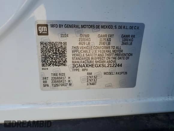 2025 Chevrolet Equinox FWD LT с VIN 3GNAXHEGXSL212244, выставлен на аукционе Copart как лот 85930265 с пробегом 22 062 миль миль и Чистый • Clean title. История ставок и продаж доступна на DreamBid. Изображение 13.