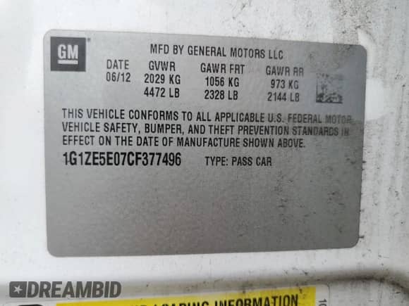 2012 Chevrolet Malibu LTZ 1LZ with VIN 1G1ZE5E07CF377496, listed as a Copart auction lot 81244995 with 181,844 mi miles and Clean title. Bid and sale history available at DreamBid. Image 12.