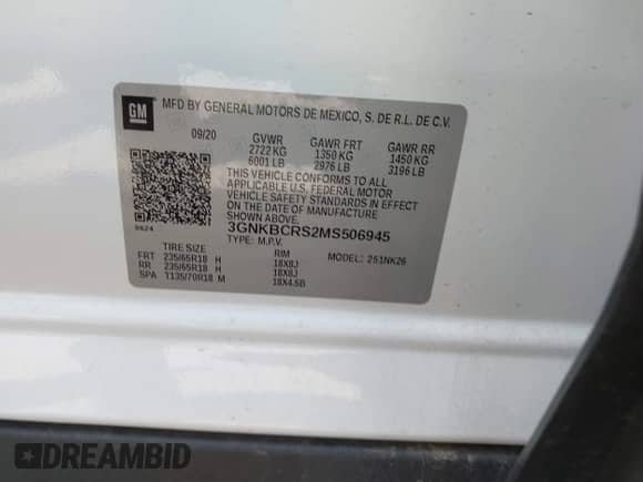 2021 Chevrolet Blazer LT z VIN 3GNKBCRS2MS506945, wystawiony jako IAAI lot #42773302 z przebiegiem 43 161 mil mil oraz . Historia ofert i sprzedaży dostępna na DreamBid. Obrazek 9.