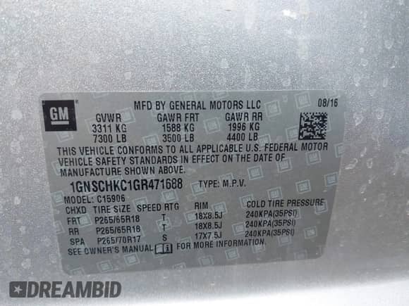 2016 Chevrolet Suburban LT z VIN 1GNSCHKC1GR471688, wystawiony jako IAAI lot #43326278 z przebiegiem 110 250 mil mil oraz . Historia ofert i sprzedaży dostępna na DreamBid. Obrazek 9.