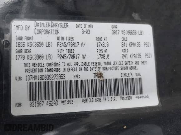 2003 Dodge 1500 ST с VIN 1D7HA18D03S273953, выставлен на аукционе IAAI как лот 42309606 с пробегом 222 432 миль миль и . История ставок и продаж доступна на DreamBid. Изображение 9.