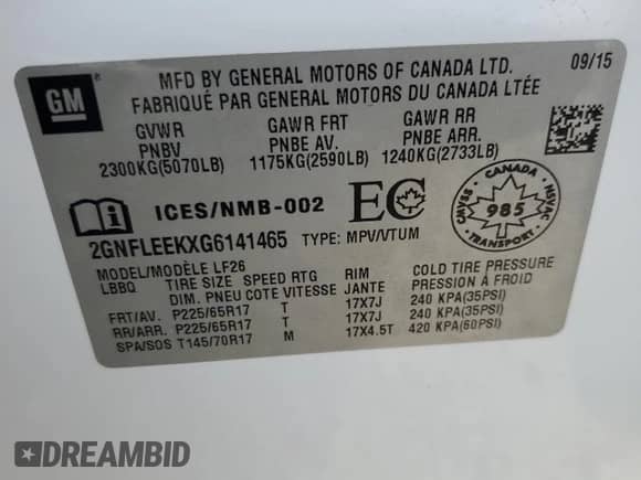 2016 Chevrolet Equinox LS z VIN 2GNFLEEKXG6141465, wystawiony jako Copart lot #84634635 z przebiegiem 98 020 mil mil oraz Szkoda całkowita • Salvage title. Historia ofert i sprzedaży dostępna na DreamBid. Obrazek 13.