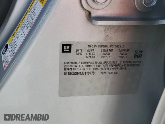 2018 Chevrolet Cruze LS с VIN 1G1BC5SM1J7110778, выставлен на аукционе Copart как лот 64843555 с пробегом 125 661 миль миль и Списание • Salvage title. История ставок и продаж доступна на DreamBid. Изображение 12.