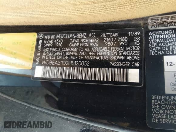 1990 Mercedes-Benz 300 CE с VIN WDBEA51D2LB120052, выставлен на аукционе IAAI как лот 43309784 с пробегом 224 101 миль миль и . История ставок и продаж доступна на DreamBid. Изображение 9.