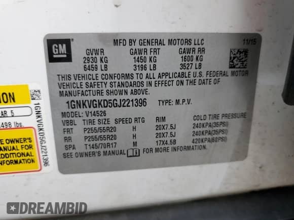 2016 Chevrolet Traverse LT с VIN 1GNKVGKD5GJ221396, выставлен на аукционе Copart как лот 68298325 с пробегом 158 175 миль миль и Списание • Salvage title. История ставок и продаж доступна на DreamBid. Изображение 13.