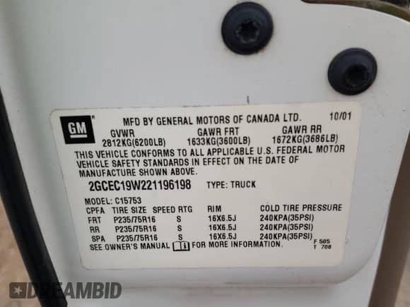 2002 Chevrolet Silverado 1500 с VIN 2GCEC19W221196198, выставлен на аукционе Copart как лот 60430205 с пробегом 90 276 миль миль и Списание • Salvage title. История ставок и продаж доступна на DreamBid. Изображение 12.