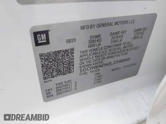 2020 Chevrolet Silverado 1500 Work Truck with VIN 1GCRWAEH2LZ348845, listed as a IAAI auction lot 42242401 with 47,401 mi miles and . Bid and sale history available at DreamBid. Image 9.