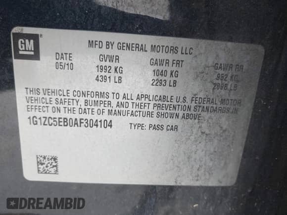 2010 Chevrolet Malibu 1LT с VIN 1G1ZC5EB0AF304104, выставлен на аукционе IAAI как лот 41952854 с пробегом Не указан миль и . История ставок и продаж доступна на DreamBid. Изображение 9.