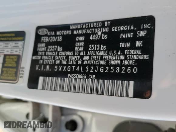 2018 Kia Optima LX z VIN 5XXGT4L32JG253260, wystawiony jako Copart lot #71171975 z przebiegiem 43 828 mil mil oraz Szkoda całkowita • Salvage title. Historia ofert i sprzedaży dostępna na DreamBid. Obrazek 12.