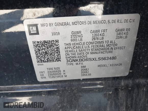2020 Chevrolet Blazer LT with VIN 3GNKBDRSXLS563480, listed as a IAAI auction lot 42078861 with 122,308 mi miles and . Bid and sale history available at DreamBid. Image 9.