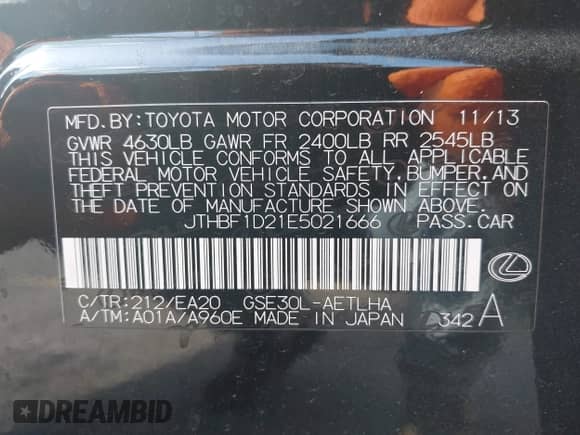 2014 Lexus IS 250 z VIN JTHBF1D21E5021666, wystawiony jako IAAI lot #43372729 z przebiegiem 108 639 mil mil oraz . Historia ofert i sprzedaży dostępna na DreamBid. Obrazek 9.