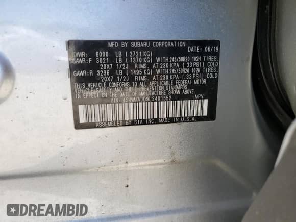 2020 Subaru Ascent Limited with VIN 4S4WMAJD9L3401552, listed as a Copart auction lot 47547605 with 83,825 mi miles and Clean title. Bid and sale history available at DreamBid. Image 14.