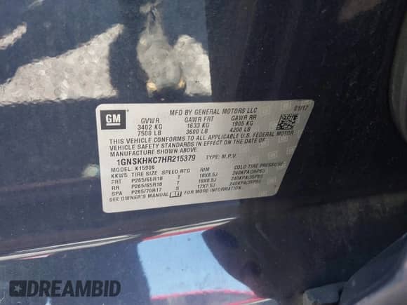 2017 Chevrolet Suburban LT с VIN 1GNSKHKC7HR215379, выставлен на аукционе IAAI как лот 43169425 с пробегом 180 876 миль миль и . История ставок и продаж доступна на DreamBid. Изображение 9.