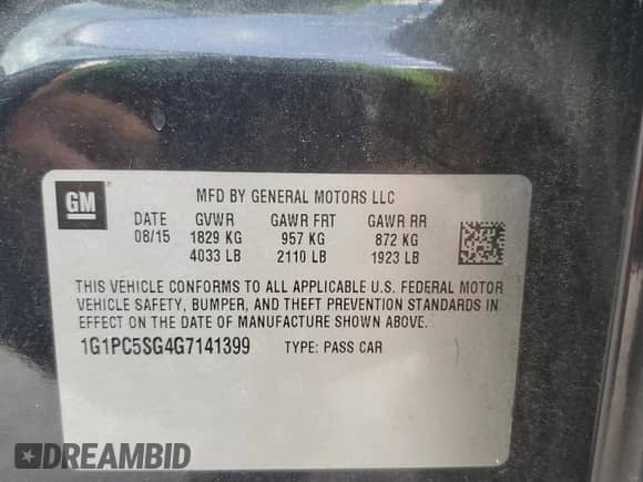 2016 Chevrolet Cruze LS z VIN 1G1PC5SG4G7141399, wystawiony jako Copart lot #70887685 z przebiegiem 18 779 mil mil oraz Szkoda całkowita • Salvage title. Historia ofert i sprzedaży dostępna na DreamBid. Obrazek 12.