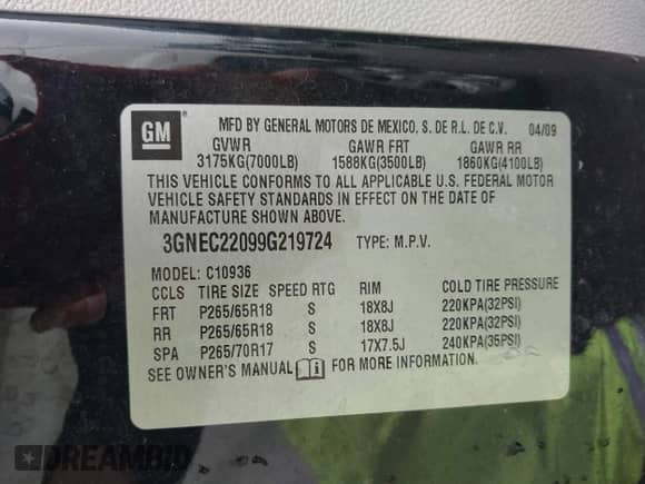 2009 Chevrolet Avalanche 2LT with VIN 3GNEC22099G219724, listed as a IAAI auction lot 42172955 with 213,667 mi miles and . Bid and sale history available at DreamBid. Image 9.
