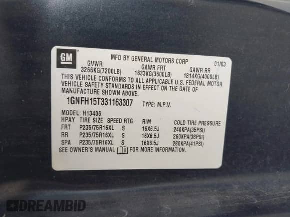 2003 Chevrolet Express с VIN 1GNFH15T331163307, выставлен на аукционе IAAI как лот 41788527 с пробегом 146 843 миль миль и . История ставок и продаж доступна на DreamBid. Изображение 9.