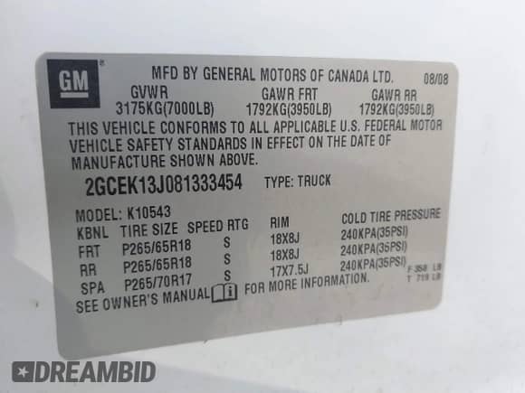 2008 Chevrolet Silverado 1500 LTZ with VIN 2GCEK13J081333454, listed as a IAAI auction lot 42399788 with 230,198 mi miles and . Bid and sale history available at DreamBid. Image 9.