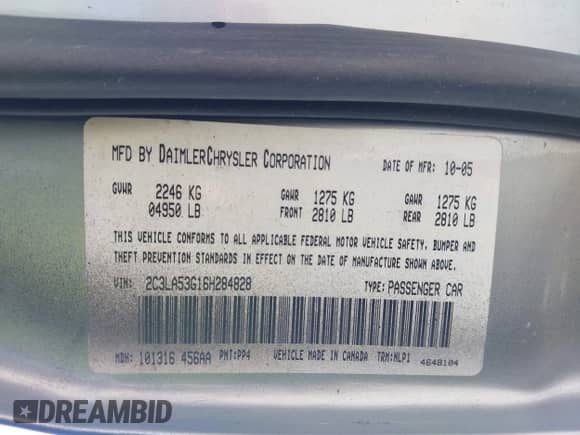 2006 Chrysler 300 Touring with VIN 2C3LA53G16H284828, listed as a IAAI auction lot 42918801 with 259,006 mi miles and . Bid and sale history available at DreamBid. Image 9.