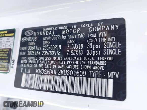 2019 Hyundai Santa Fe SE с VIN KM8SMDHF2KU301809, выставлен на аукционе IAAI как лот 43171145 с пробегом 83 266 миль миль и . История ставок и продаж доступна на DreamBid. Изображение 9.