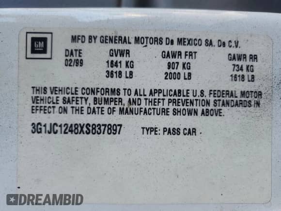 1999 Chevrolet Cavalier с VIN 3G1JC1248XS837897, выставлен на аукционе Copart как лот 81193124 с пробегом 141 401 миль миль и На запчасти • Non repairable. История ставок и продаж доступна на DreamBid. Изображение 12.