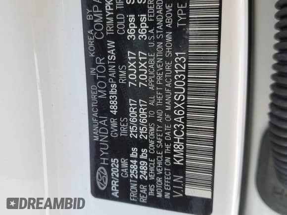 2025 Hyundai Kona SEL с VIN KM8HC3A6XSU031231, выставлен на аукционе Copart как лот 71281185 с пробегом 936 миль миль и Списание • Salvage title. История ставок и продаж доступна на DreamBid. Изображение 13.