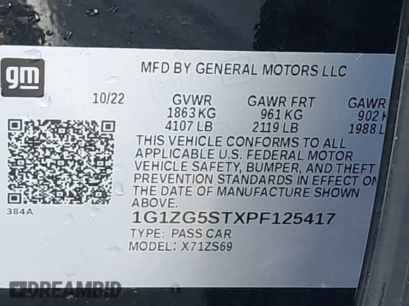 2023 Chevrolet Malibu RS с VIN 1G1ZG5STXPF125417, выставлен на аукционе IAAI как лот 40512559 с пробегом 22 270 миль миль и . История ставок и продаж доступна на DreamBid. Изображение 9.