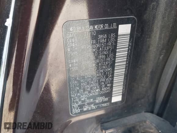 2011 Nissan Cube S с VIN JN8AZ2KR3BT202547, выставлен на аукционе IAAI как лот 42590084 с пробегом 103 996 миль миль и . История ставок и продаж доступна на DreamBid. Изображение 9.