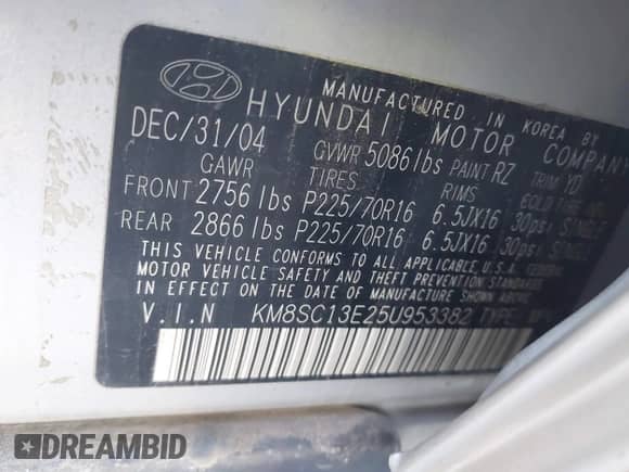 2005 Hyundai Santa Fe GLS с VIN KM8SC13E25U953382, выставлен на аукционе IAAI как лот 42167015 с пробегом 132 222 миль миль и . История ставок и продаж доступна на DreamBid. Изображение 9.