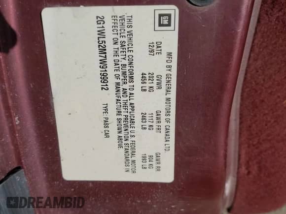 1998 Chevrolet Lumina with VIN 2G1WL52M7W9199912, listed as a Copart auction lot 88850005 with 165,766 mi miles and Salvage title. Bid and sale history available at DreamBid. Image 12.