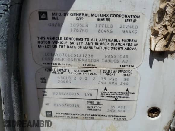 1982 Chevrolet Corvette z VIN 1G1AY8781C5121238, wystawiony jako Copart lot #47667705 z przebiegiem 34 307 mil mil oraz Czysty tytuł • Clean title. Historia ofert i sprzedaży dostępna na DreamBid. Obrazek 12.