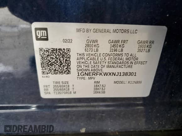 2022 Chevrolet Traverse LS z VIN 1GNERFKWXNJ138301, wystawiony jako Copart lot #59887205 z przebiegiem Nie podano mil oraz Szkoda całkowita • Salvage title. Historia ofert i sprzedaży dostępna na DreamBid. Obrazek 13.
