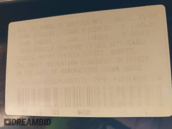 2006 Honda Accord EX-L с VIN 1HGCM72676A003333, выставлен на аукционе IAAI как лот 42591863 с пробегом 230 224 миль миль и . История ставок и продаж доступна на DreamBid. Изображение 9.