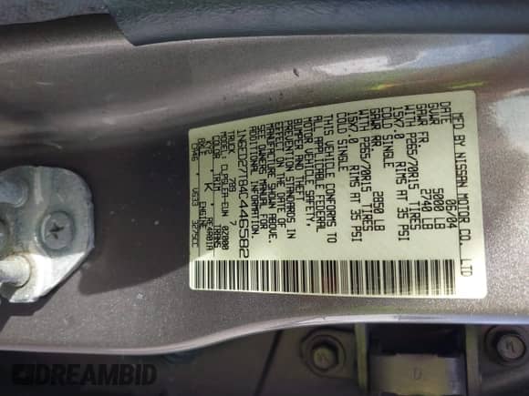 2004 Nissan Frontier XE with VIN 1N6ED27T84C446582, listed as a IAAI auction lot 41428931 with Not provided miles and . Bid and sale history available at DreamBid. Image 9.